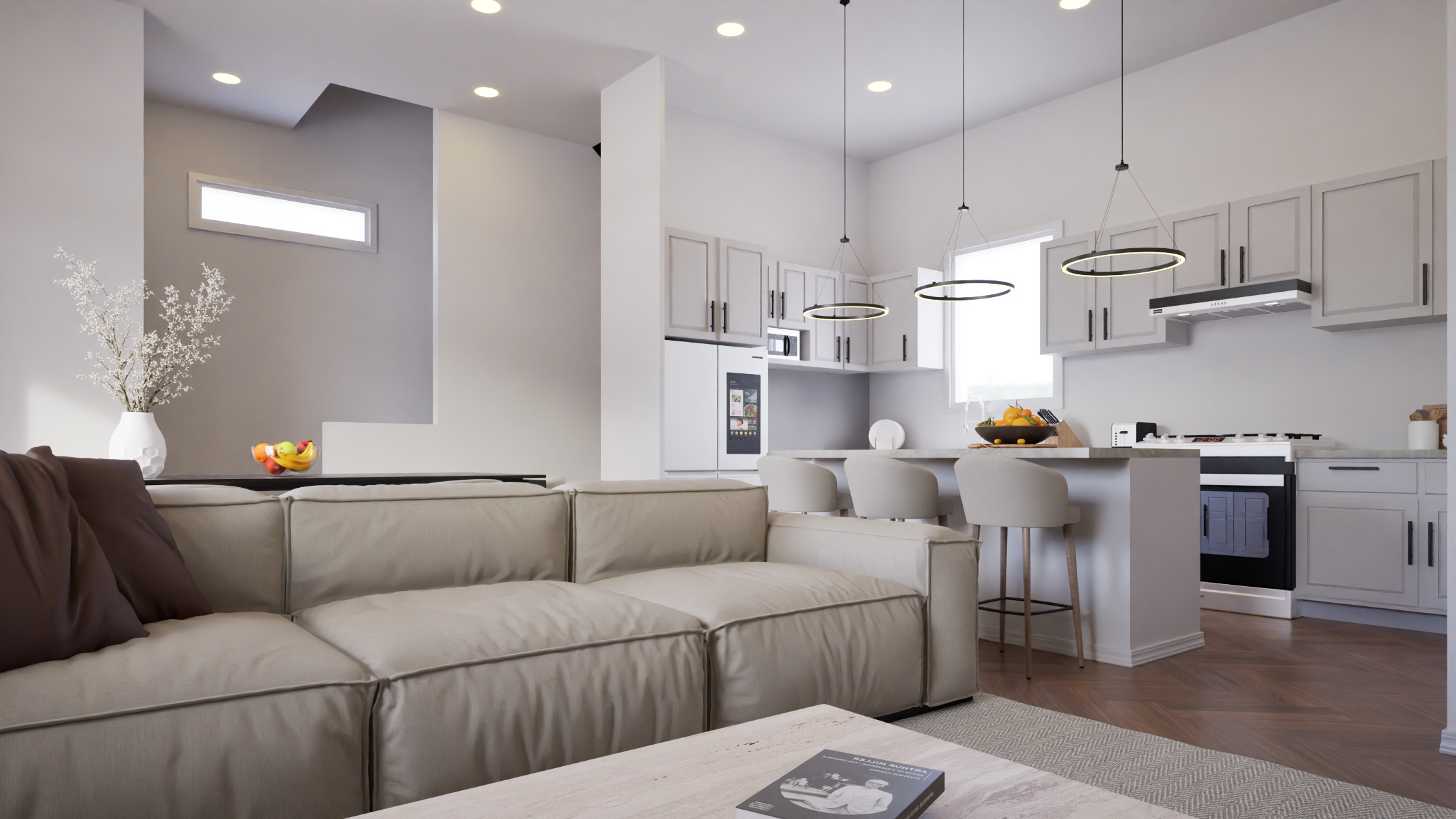 Área social y cocina residencial